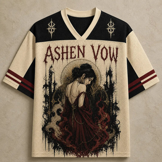 Gothic Jersey Shirt Ashen Vow Dark Fantasy Graphic Chaosbornwear