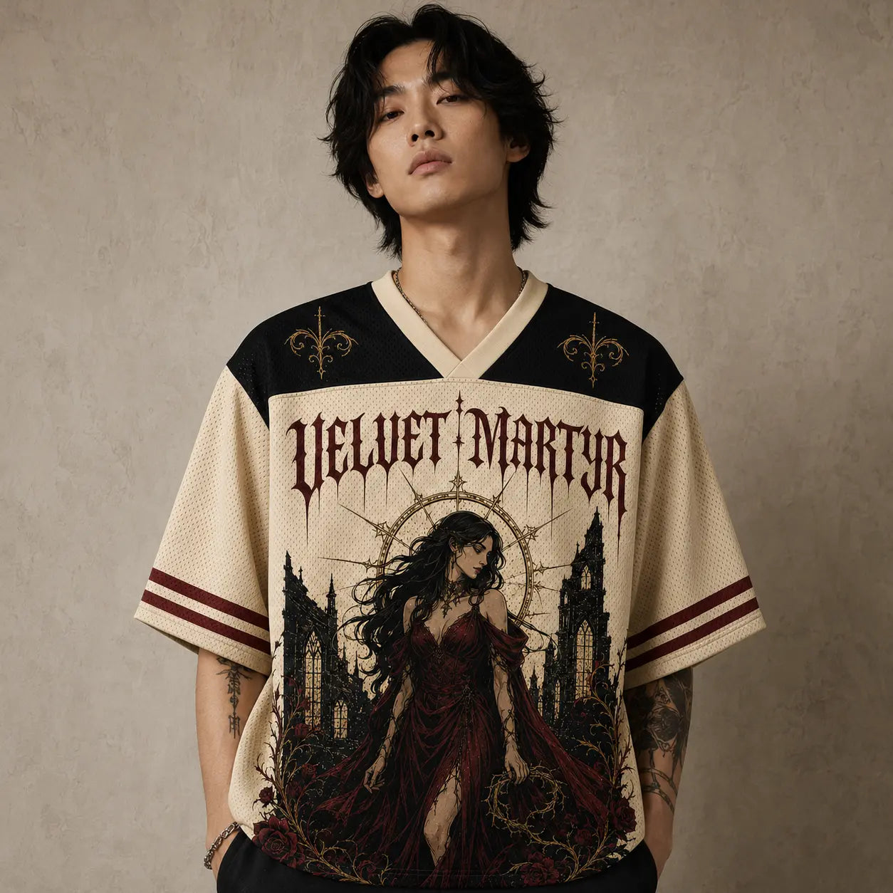 Gothic Jersey Shirt Velvet Martyr Dark Fantasy Graphic Chaosbornwear
