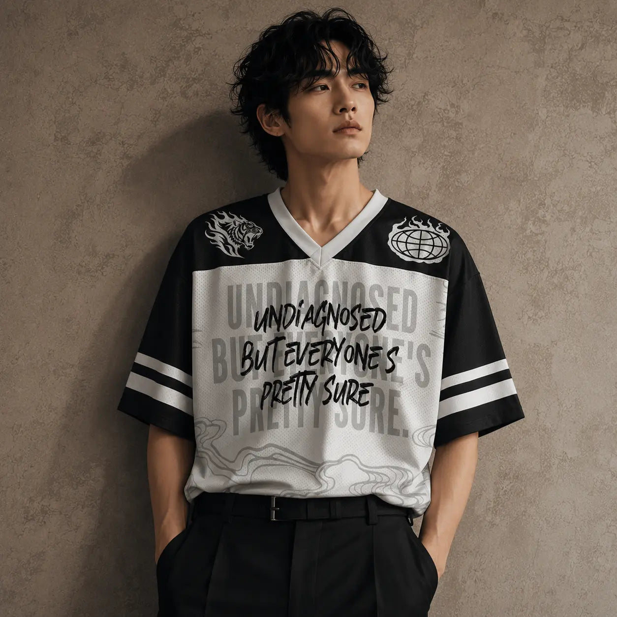 Graphic Football Shirt Black White Slogan Soccer Jersey Unisex Chaosbornwear