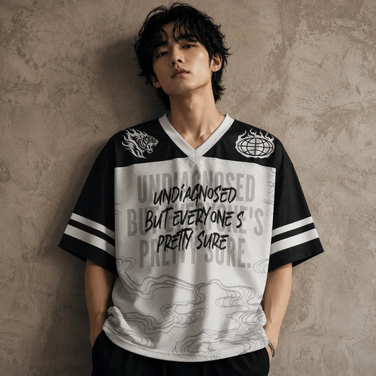 Graphic Football Shirt Black White Slogan Soccer Jersey Unisex Chaosbornwear