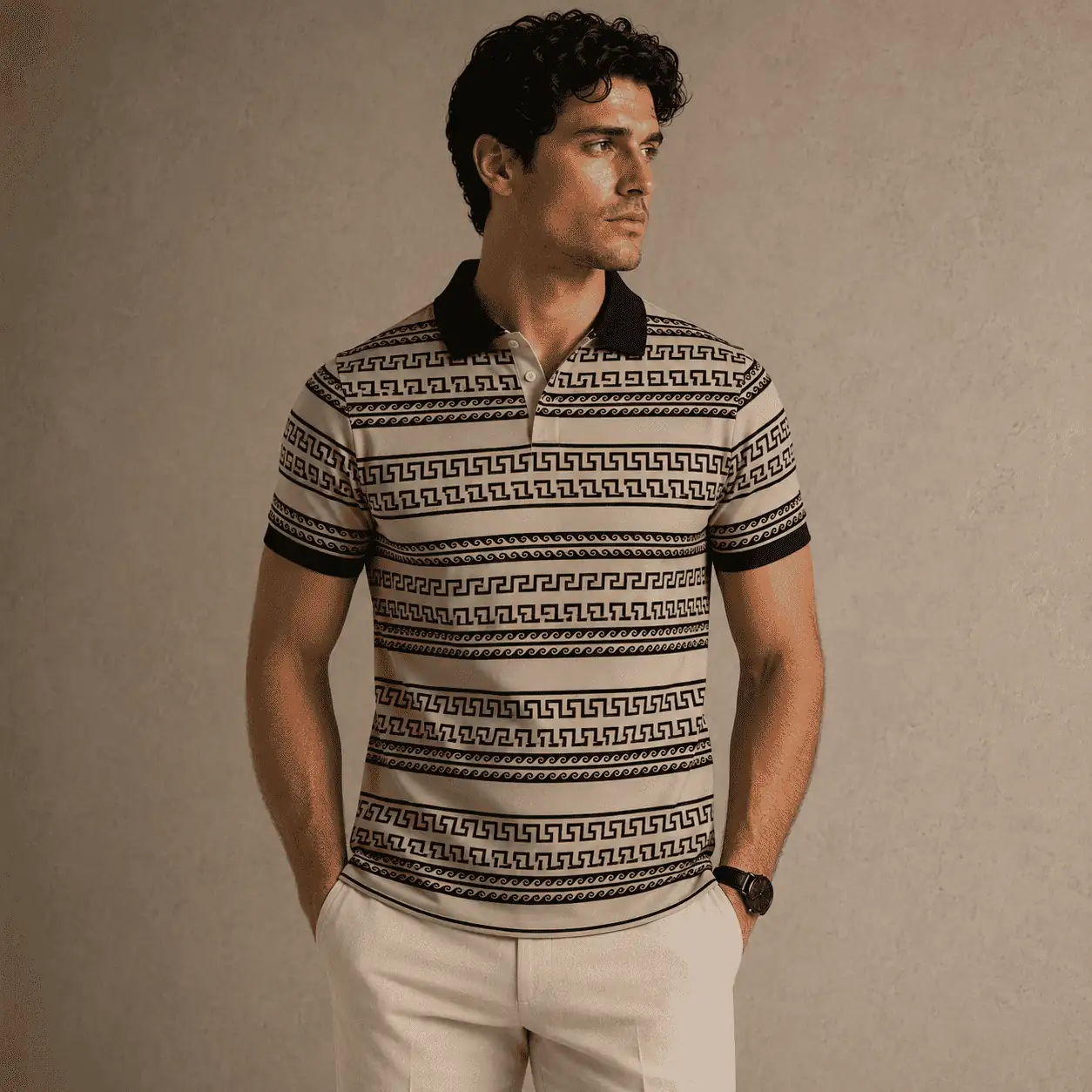 Greek Key Polo Shirt Mens Vintage Pattern Golf Shirt Chaosborn