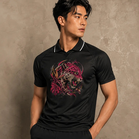Jaguar Polo Shirt Black Pink Graphic Performance Shirt Chaosbornwear