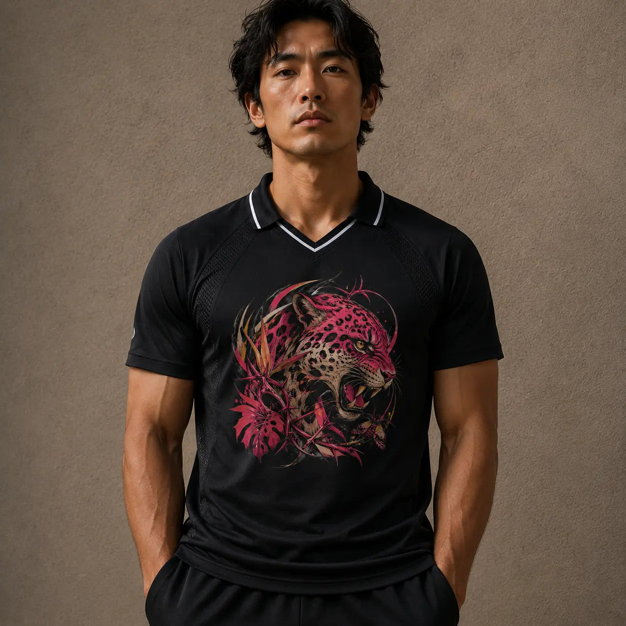 Jaguar Polo Shirt Black Pink Graphic Performance Shirt Chaosbornwear