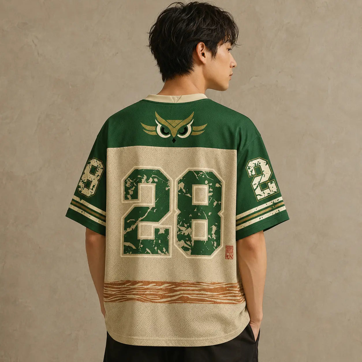 Japan Ancient Guardian Owl Kanji Jersey Shirt Forest 28 Chaosbornwear