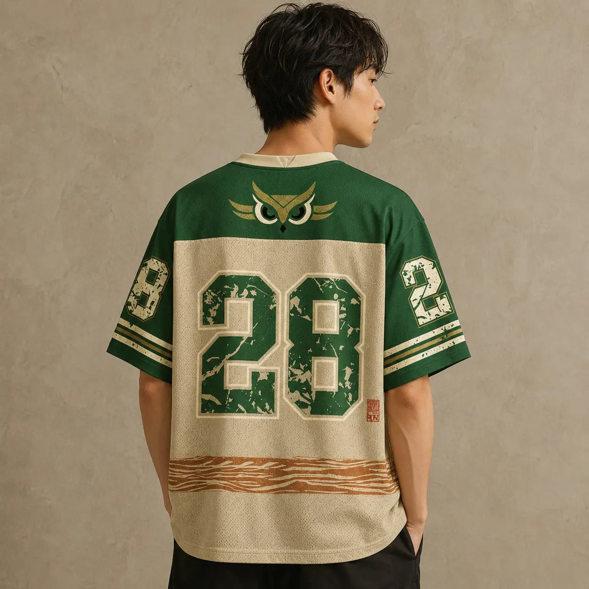 Japan Ancient Guardian Owl Kanji Jersey Shirt Forest 28 Chaosbornwear