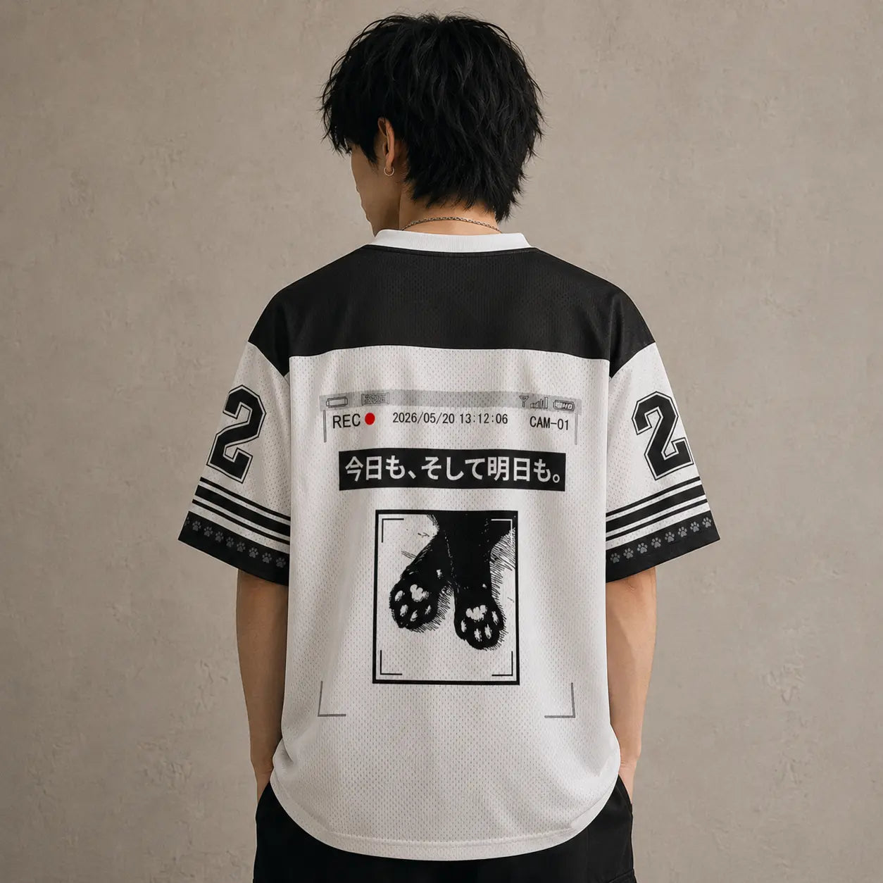 Japan CCTV Surveillance Cat Kanji Jersey Shirt REC 02 Chaosbornwear
