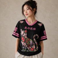 Japan Floral Cat Silhouette Kanji Jersey Shirt Sakura 06 Chaosbornwear