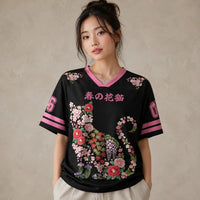 Japan Floral Cat Silhouette Kanji Jersey Shirt Sakura 06 Chaosbornwear