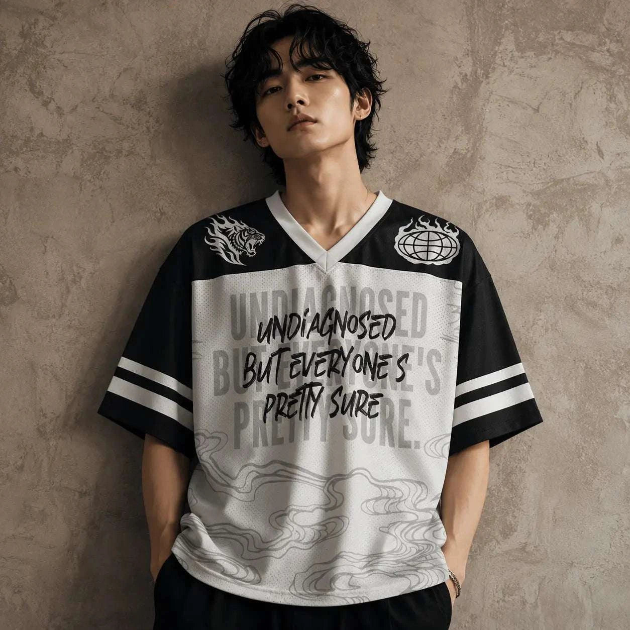 Graphic Football Shirt Black White Slogan Soccer Jersey Unisex Chaosbornwear