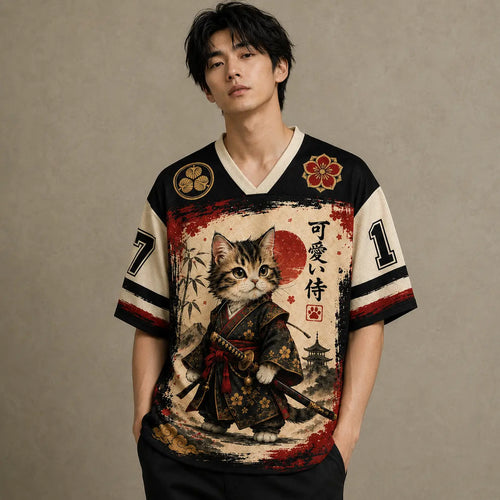 Japan Kawaii Samurai Cat Bamboo Fuji Jersey Shirt Kanji 17 Chaosbornwear