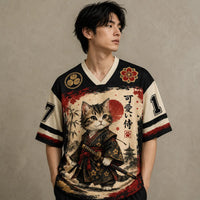 Japan Kawaii Samurai Cat Bamboo Fuji Jersey Shirt Kanji 17 Chaosbornwear