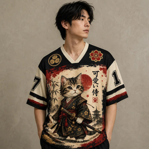 Japan Kawaii Samurai Cat Bamboo Fuji Jersey Shirt Kanji 17 Chaosbornwear