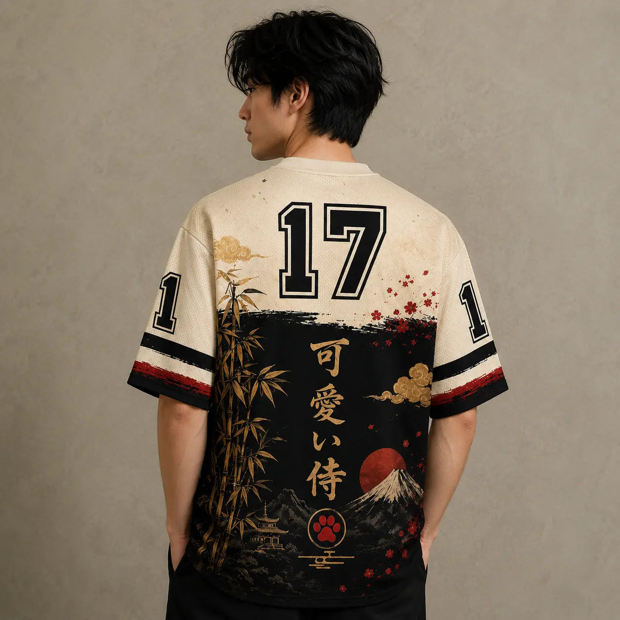 Japan Kawaii Samurai Cat Bamboo Fuji Jersey Shirt Kanji 17 Chaosbornwear