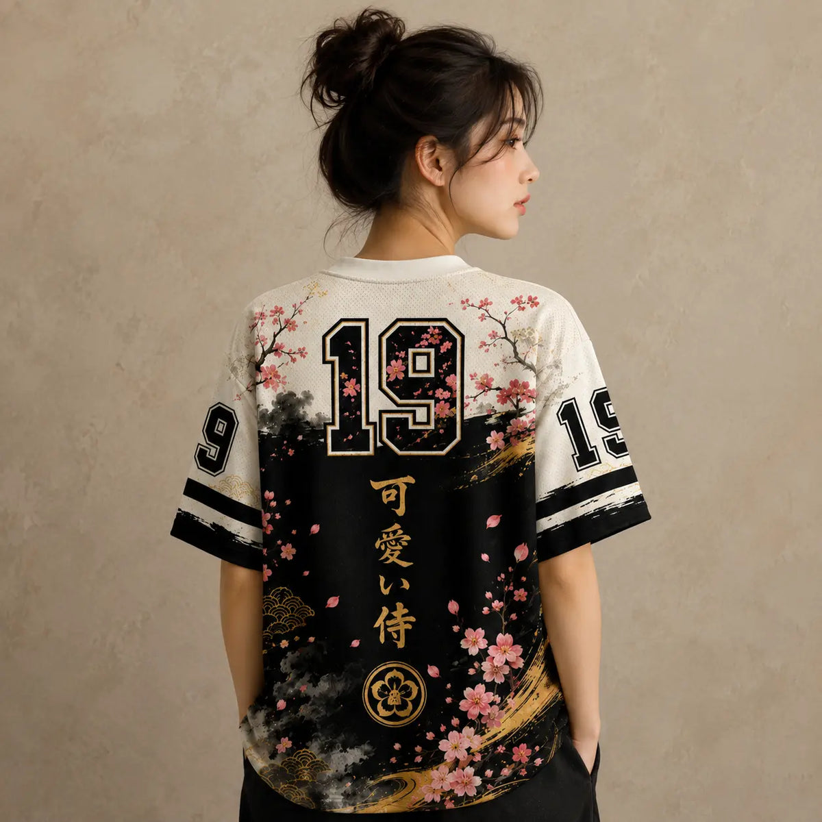 Japan Kawaii Samurai Cat Sakura Jersey Shirt Kanji Red Sun 19 Chaosbornwear