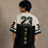 Japan Kawaii Samurai Cat Wave Bamboo Jersey Shirt Kanji 23 Chaosbornwear
