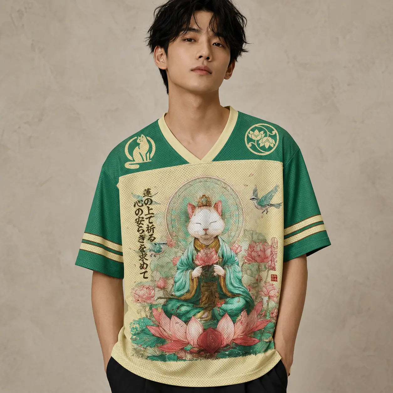 Japan Lotus Cat Zen Meditation Guardian Jersey Shirt Chaosbornwear