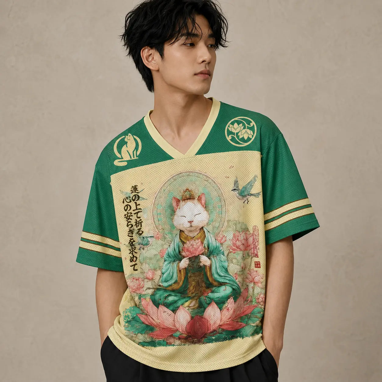 Japan Lotus Cat Zen Meditation Guardian Jersey Shirt Chaosbornwear