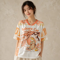 Japan Sakura Cat Cherry Blossom Kimono Jersey Shirt Chaosbornwear