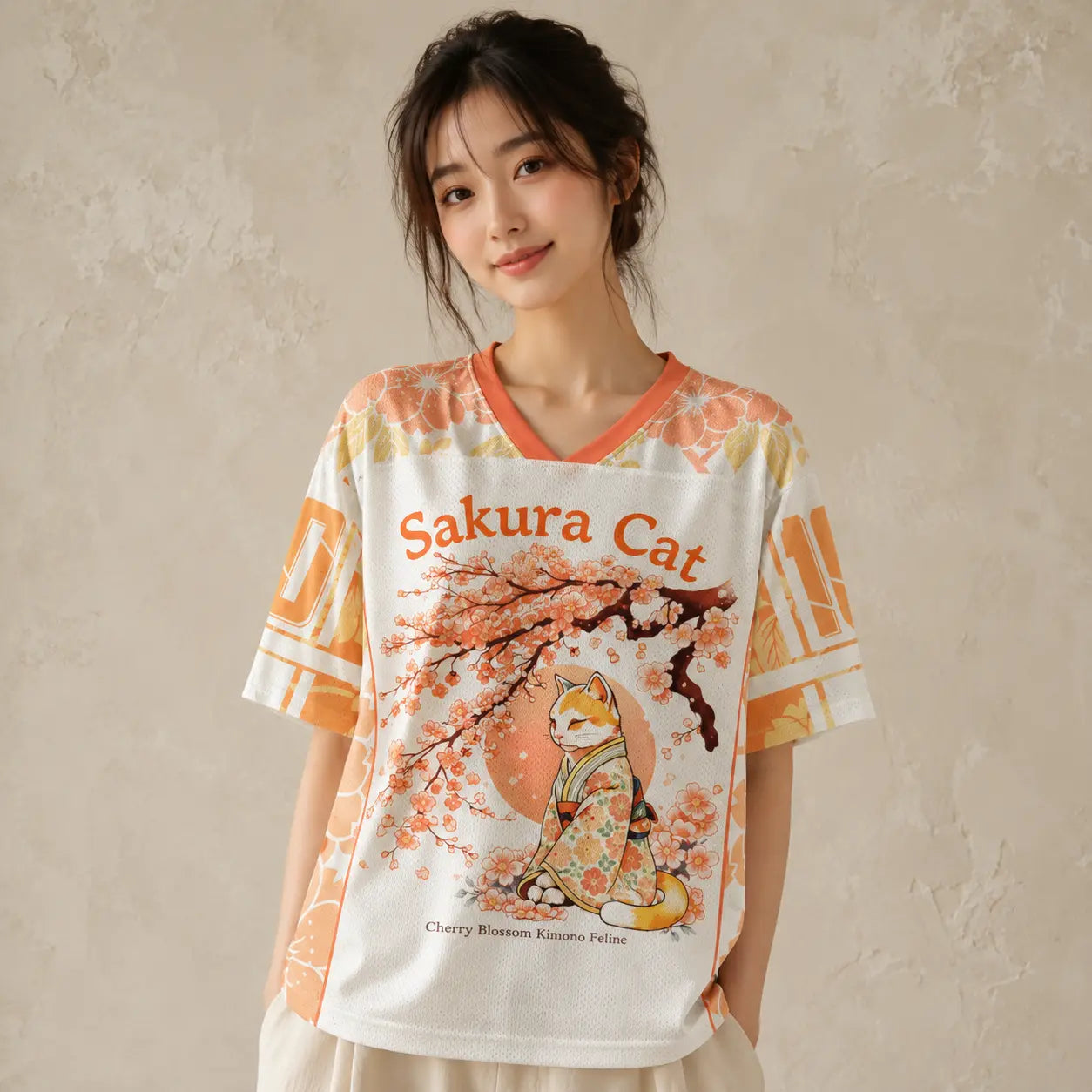 Japan Sakura Cat Cherry Blossom Kimono Jersey Shirt Chaosbornwear