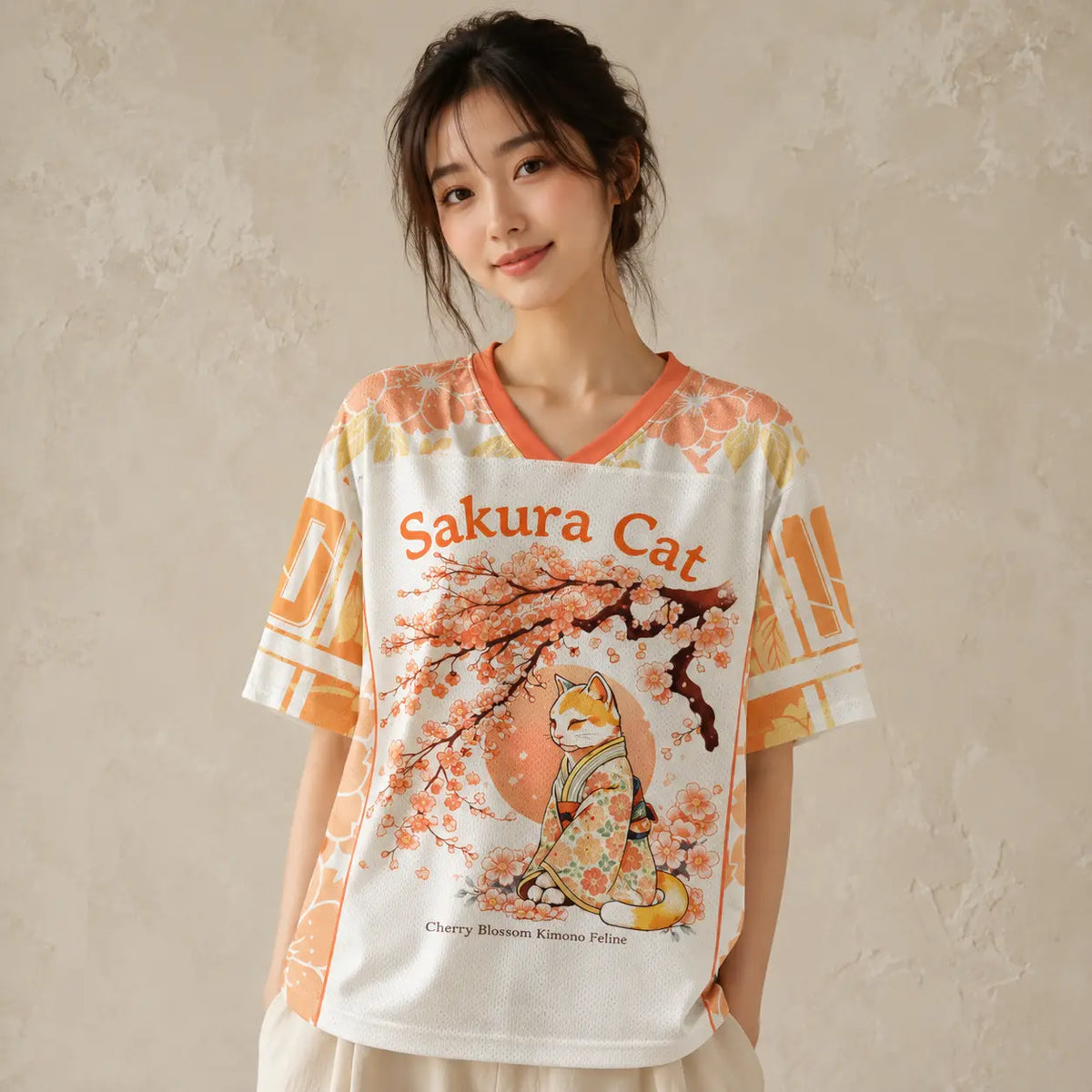 Japan Sakura Cat Cherry Blossom Kimono Jersey Shirt Chaosbornwear