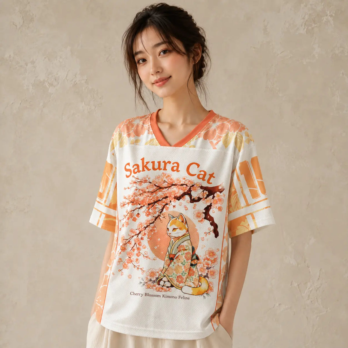 Japan Sakura Cat Cherry Blossom Kimono Jersey Shirt Chaosbornwear