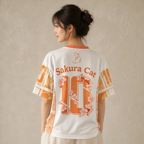 Japan Sakura Cat Cherry Blossom Kimono Jersey Shirt Chaosbornwear