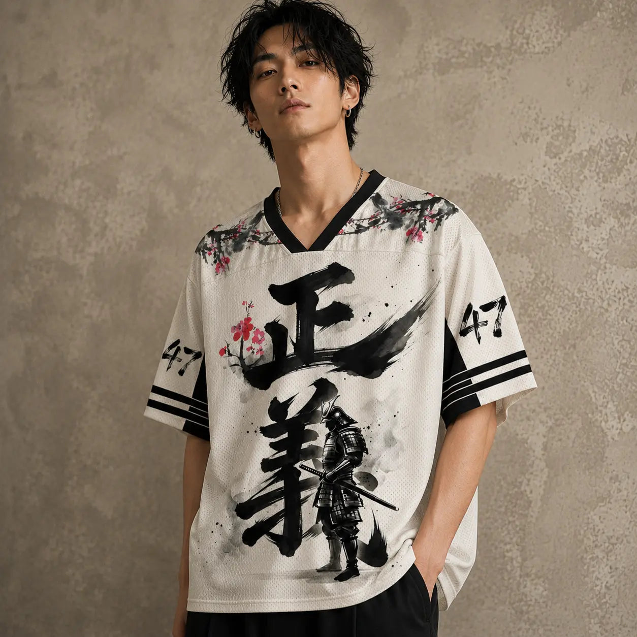 Japan Samurai Kanji Ink Brush Jersey Shirt Sakura Enso 47 Chaosbornwear