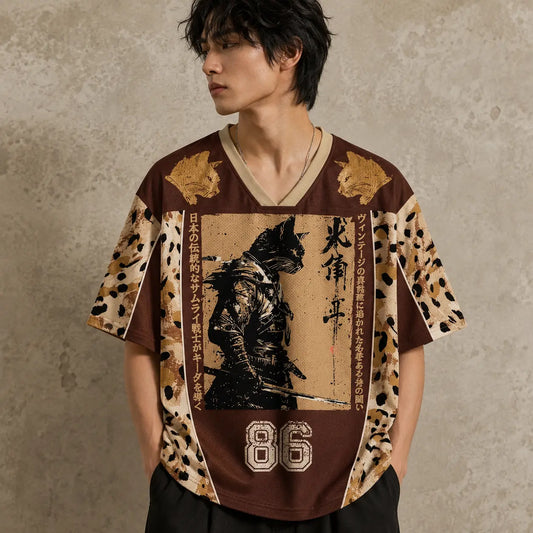 Japan Samurai Warrior Kanji Jersey Shirt Leopard Grunge 86 Chaosbornwear