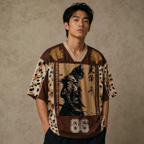 Japan Samurai Warrior Kanji Jersey Shirt Leopard Grunge 86 Chaosbornwear