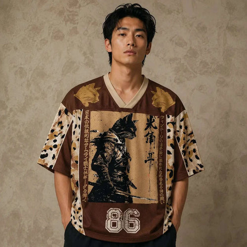Japan Samurai Warrior Kanji Jersey Shirt Leopard Grunge 86 Chaosbornwear