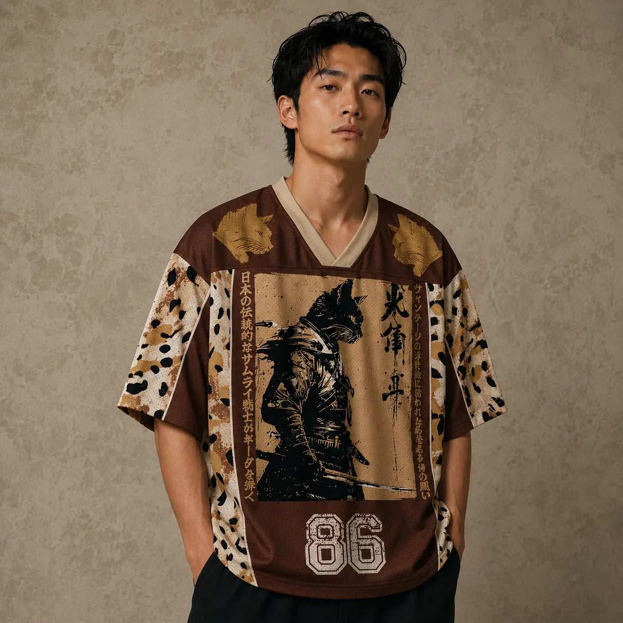Japan Samurai Warrior Kanji Jersey Shirt Leopard Grunge 86 Chaosbornwear