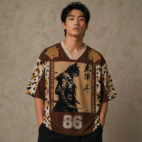 Japan Samurai Warrior Kanji Jersey Shirt Leopard Grunge 86 Chaosbornwear