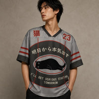 Japan Serious Tomorrow Lazy Cat Kanji Jersey Shirt 23 Chaosbornwear
