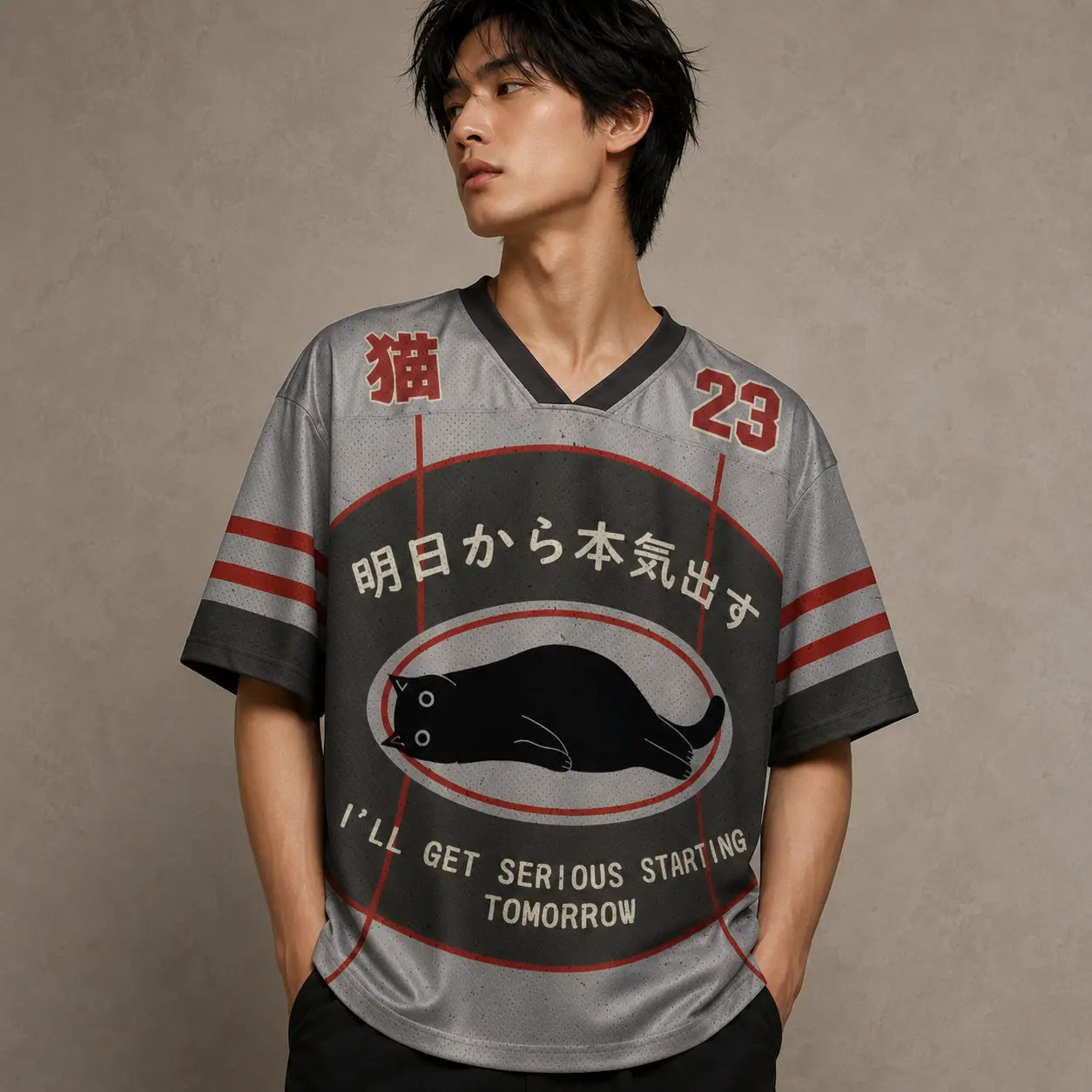 Japan Serious Tomorrow Lazy Cat Kanji Jersey Shirt 23 Chaosbornwear