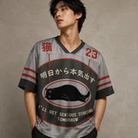 Japan Serious Tomorrow Lazy Cat Kanji Jersey Shirt 23 Chaosbornwear