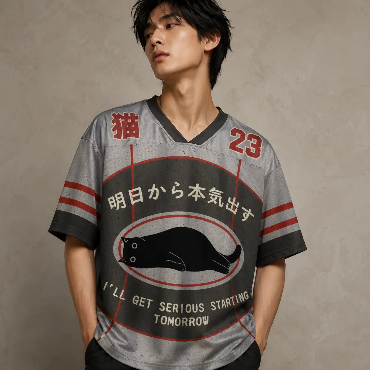 Japan Serious Tomorrow Lazy Cat Kanji Jersey Shirt 23 Chaosbornwear
