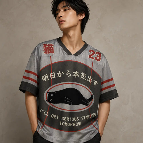 Japan Serious Tomorrow Lazy Cat Kanji Jersey Shirt 23 Chaosbornwear