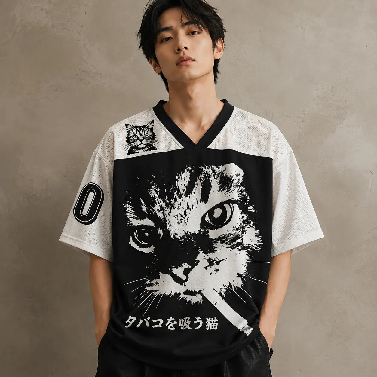 Japan Smoking Cat Kanji Jersey Shirt Danger Grunge 00 Chaosbornwear