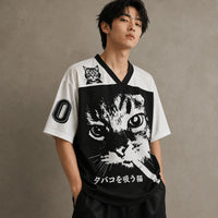 Japan Smoking Cat Kanji Jersey Shirt Danger Grunge 00 Chaosbornwear