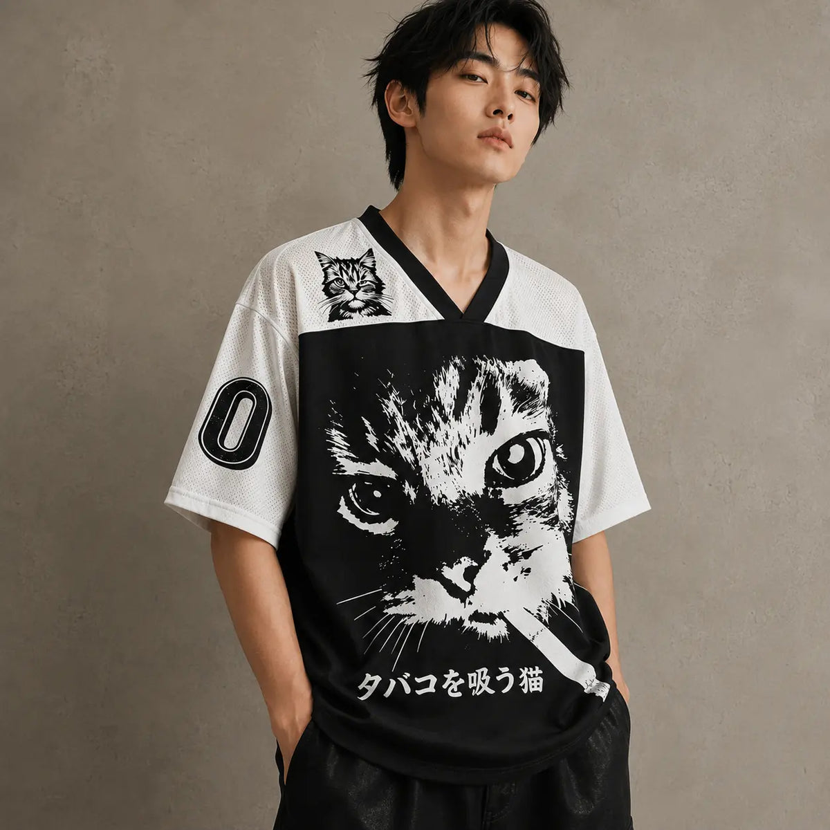 Japan Smoking Cat Kanji Jersey Shirt Danger Grunge 00 Chaosbornwear