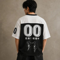 Japan Smoking Cat Kanji Jersey Shirt Danger Grunge 00 Chaosbornwear