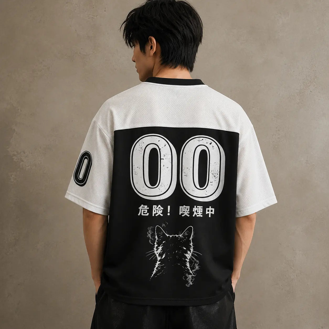 Japan Smoking Cat Kanji Jersey Shirt Danger Grunge 00 Chaosbornwear