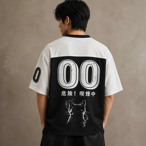 Japan Smoking Cat Kanji Jersey Shirt Danger Grunge 00 Chaosbornwear