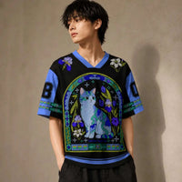 Japanese Cat Football Shirt Black Blue Garden Guardian Chaosbornwear