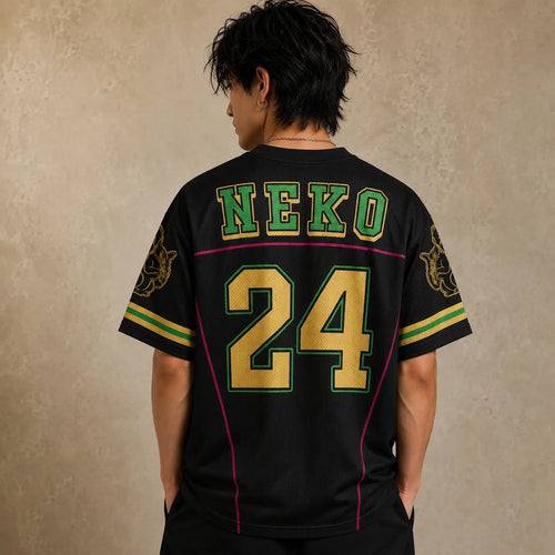 Japanese Cat Football Shirt Black Gold Neko Espresso 24 Chaosbornwear