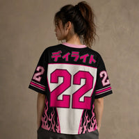 Japanese Cat Football Shirt Black Pink Flame Delight Chaosbornwear