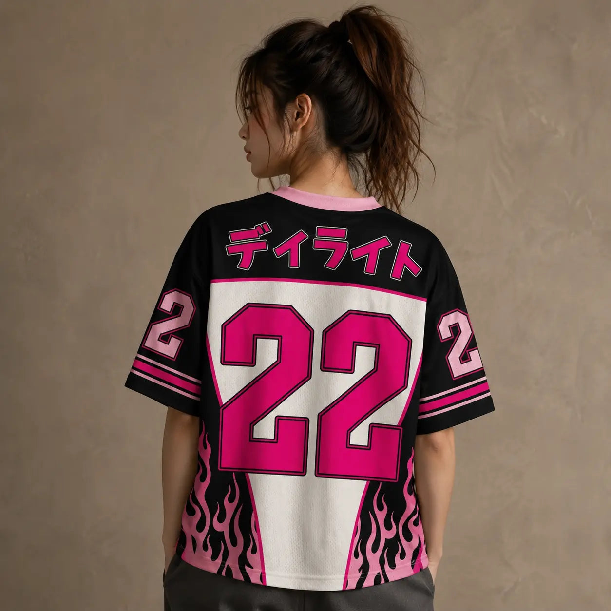 Japanese Cat Football Shirt Black Pink Flame Delight Chaosbornwear