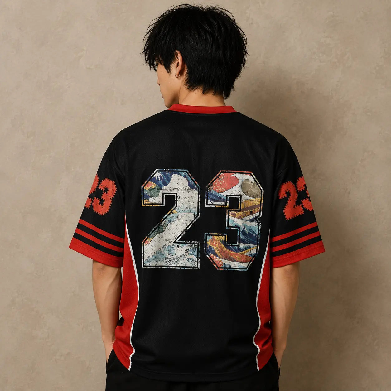 Japanese Cat Football Shirt Black Red Ramen Lover Neko 23 Chaosbornwear