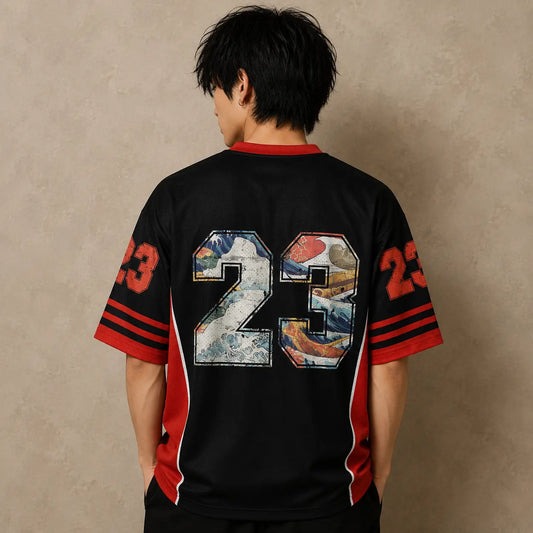 Japanese Cat Football Shirt Black Red Ramen Lover Neko 23 Chaosbornwear