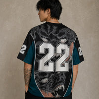 Japanese Cat Football Shirt Black Teal Demon Night Chaosbornwear